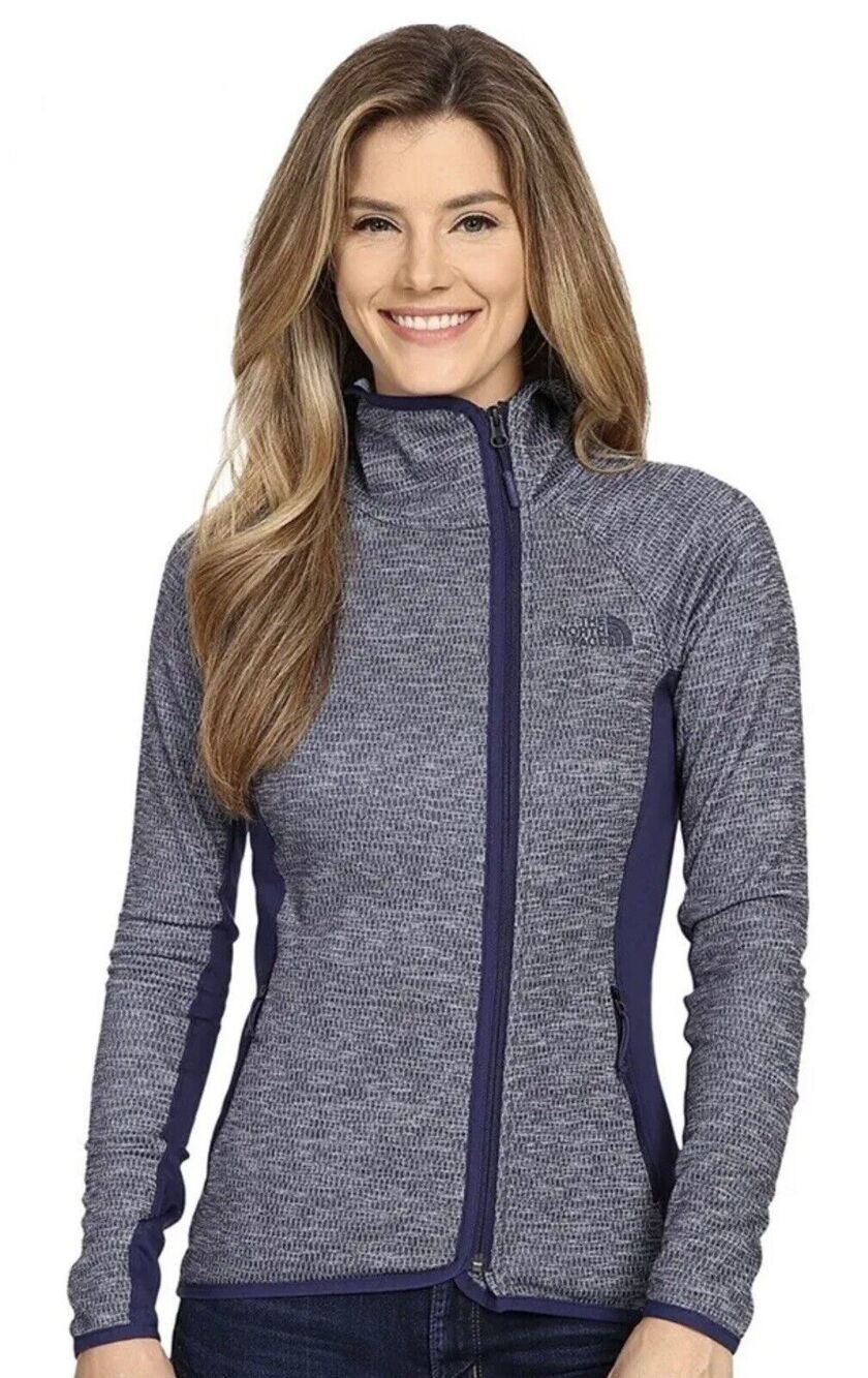 NORTH FACE Arcata Hoodie Jacket Small Navy Heather Full Zip Asymmetric EUC